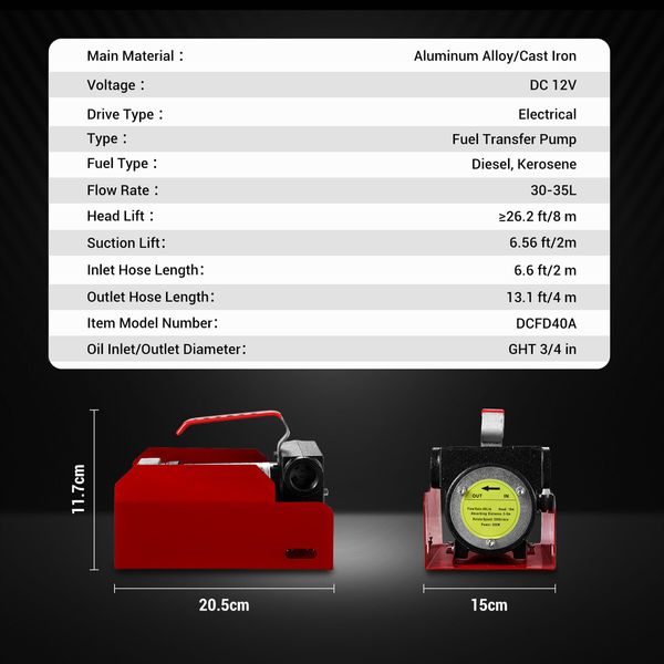 Fuel Transfer Pump Electric Diesel Kerosene 12V DC 10GPM Nozzle Hoses Portable Truck Excavator Reserve Tank Refuel