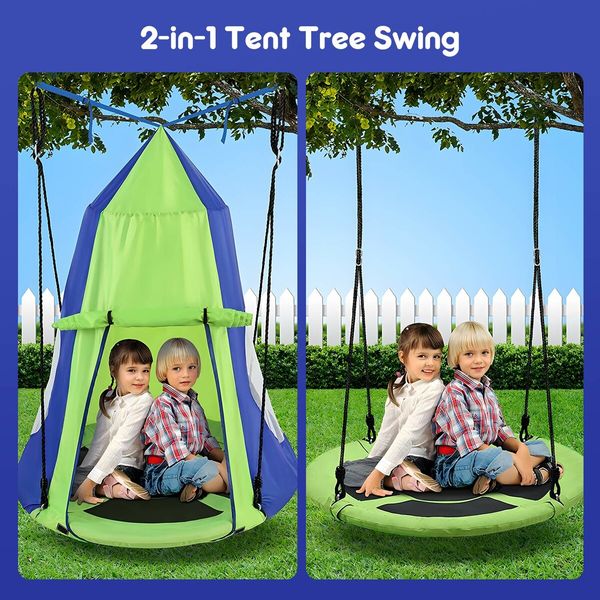 Kids Swing Set Seesaw Basketball Hoop Football Soccer Goal Tent Ladder Trapeze Bar Climbing Saucer 6in1 Child Outdoor Playground Activity Centre