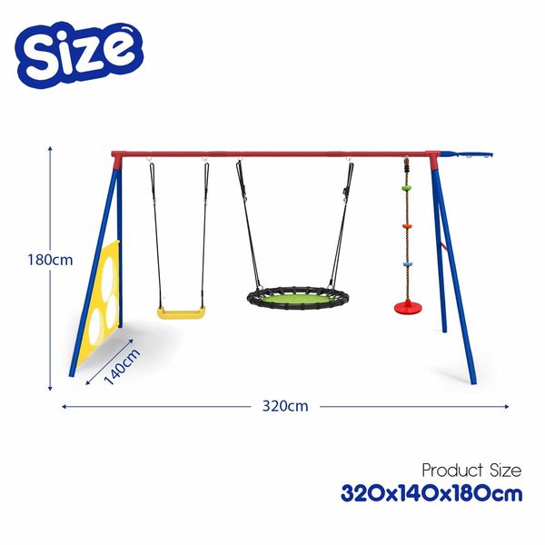 Outdoor Kids Swing Set Toys 5in1 Playset Basketball Hoop Football Goal Gate Climb Tree Saucer Child Backyard Playground Activity Centre Equipment