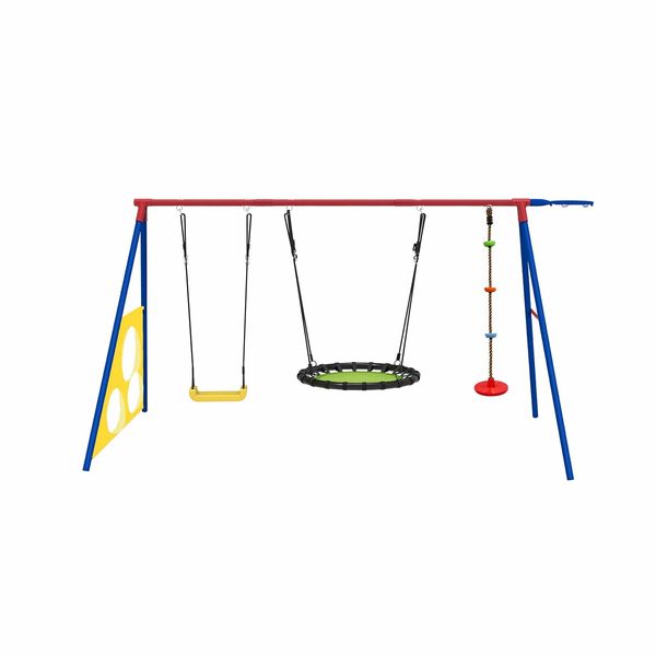 Outdoor Kids Swing Set Toys 5in1 Playset Basketball Hoop Football Goal Gate Climb Tree Saucer Child Backyard Playground Activity Centre Equipment