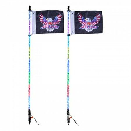 2 PCS 3 FT Whip Light, APP & RF Remote Control Led Whip Light, Waterproof 360° Spiral RGB Chasing Lighted Whips with 4 Flags, for UTVs, ATVs, Motorcycles, RZR, Can-am, Trucks, Off-road, Go-karts