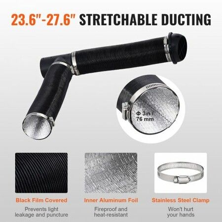 Diesel Heater Pipe Ducting Set, 3" Extendable Air Duct Hose, 1" Stainless Steel Exhaust Pipe, 2 Air Vents, Tee Air Outlet Connector and Hose Clamps, for 2KW/5KW/8KW Diesel Parking Heaters