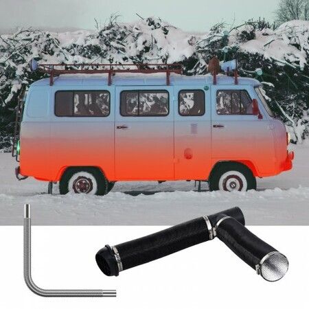 Diesel Heater Pipe Ducting Set, 3" Extendable Air Duct Hose, 1" Stainless Steel Exhaust Pipe, 2 Air Vents, Tee Air Outlet Connector and Hose Clamps, for 2KW/5KW/8KW Diesel Parking Heaters