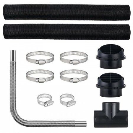 Diesel Heater Pipe Ducting Set, 3" Extendable Air Duct Hose, 1" Stainless Steel Exhaust Pipe, 2 Air Vents, Tee Air Outlet Connector and Hose Clamps, for 2KW/5KW/8KW Diesel Parking Heaters