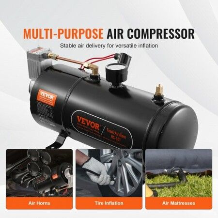 12V Air Compressor with Tank 0.8 Gallon/3 L, Train Horn Air Compressor, 120 psi Working Pressure Onboard Air Compressor System for Train Air Horns, Inflating Tires, Air Mattresses