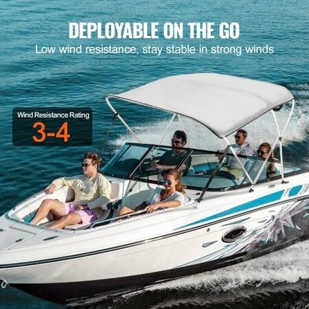 3 Bow Bimini Top Boat Cover, 900D Polyester Canopy with 1" Aluminum Alloy Frame, Waterproof and Sun Shade, Includes Storage Boot, 2 Support Poles, 4 Straps, 6'L x 46"H x 67"-72"W, Light Grey