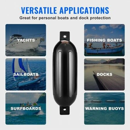 Boat Fenders, 5.5" x 20" Boat Bumpers for Docking, Inflatable Ribbed Fender with Center Holes, Marine Boat Dock Fender Bumper with Air Pump, 4 Needles and 4 Ropes and Storage Bag, Black