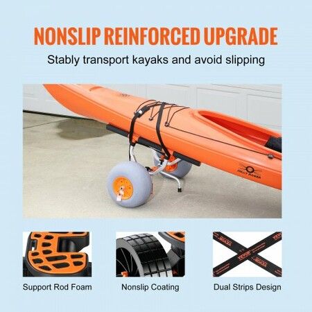 Adjustable Kayak Cart Canoe Carrier 350lbs Load with 12'' Tires Foldable