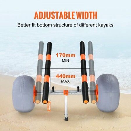 Adjustable Kayak Cart Canoe Carrier 350lbs Load with 12'' Tires Foldable