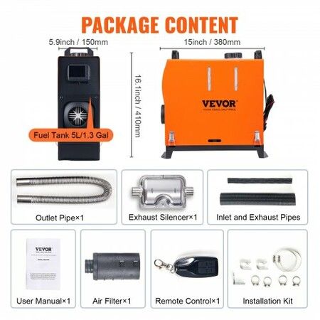 Diesel Air Heater, 12V 5KW All-on-one Diesel Heater with Remote Control and LCD Display, 5L Fuel Tank Portable Diesel Parking Heater, Rapid Heating for RV Trailer Camper Van Boat And Indoors