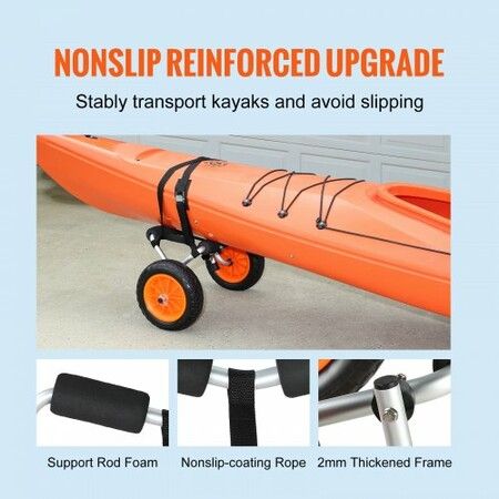 Foldable Kayak Cart Canoe Boat Carrier 250lbs Load with 10'' Solid Tires