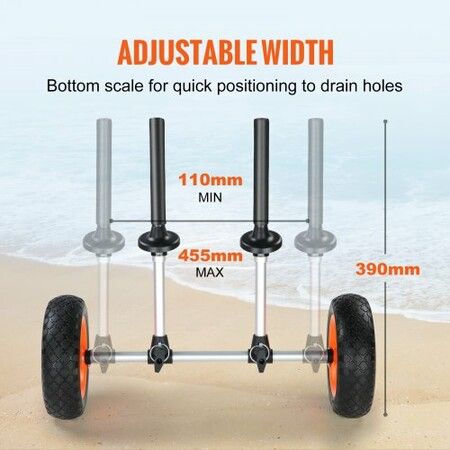 Adjustable Kayak Cart Canoe Boat Carrier 280lbs Load with 10'' Solid Tires