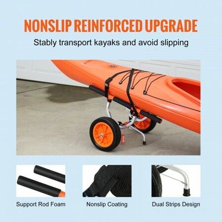 Adjustable Kayak Cart Canoe Boat Carrier 450lbs Load with 12'' Solid Tires