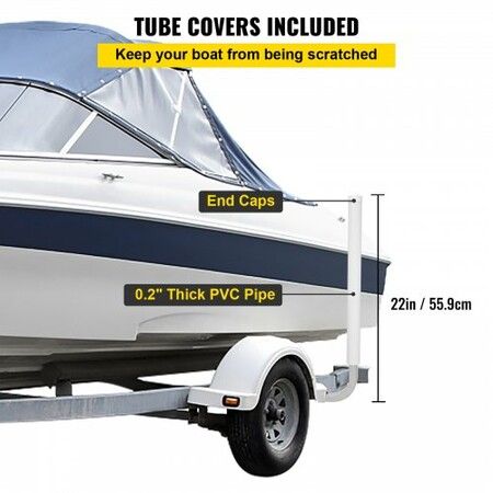 Boat Trailer Guide-on, 22", 2PCS Steel Trailer Post Guide ons, with White PVC Tube Covers, Complete Mounting Accessories Included, for Ski Boat, Fishing Boat or Sailboat Trailer