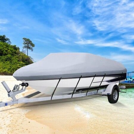 Waterproof Boat Cover, 16'-18.5' Trailerable Boat Cover, Beam Width up to 98\" v Hull Cover Heavy Duty 210D Marine Grade Polyester Mooring Cover for Fits V-Hull Boat with 5 Tightening Straps