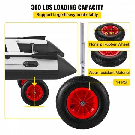 Boat Launching Wheels, 15" Boat Transom Launching Wheel, 300 LBS Loading Capacity Inflatable Boat Launch Wheels, Aluminum Alloy Transom Launching Dolly Wheels with 4 PCS of Quick Release Pins