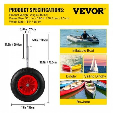 Boat Launching Wheels, 15" Boat Transom Launching Wheel, 300 LBS Loading Capacity Inflatable Boat Launch Wheels, Aluminum Alloy Transom Launching Dolly Wheels with 4 PCS of Quick Release Pins