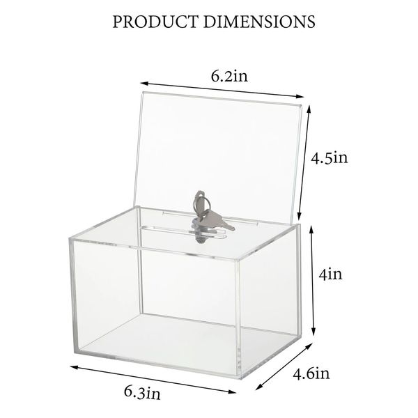 Clear Donation Box with Lock,Ballot Box with Sign Holder,Suggestion Box Storage Container for Voting,Raffle Box,Tip Jar 16x11.5x10cm (Clear)