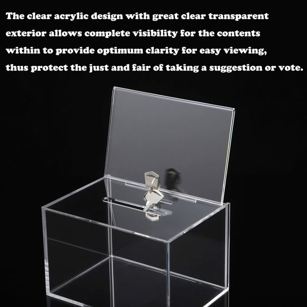 Clear Donation Box with Lock,Ballot Box with Sign Holder,Suggestion Box Storage Container for Voting,Raffle Box,Tip Jar 16x11.5x10cm (Clear)