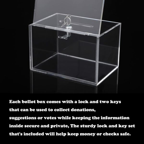 Clear Donation Box with Lock,Ballot Box with Sign Holder,Suggestion Box Storage Container for Voting,Raffle Box,Tip Jar 16x11.5x10cm (Clear)