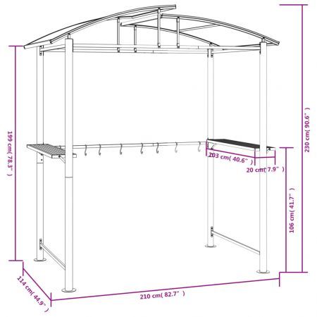 BBQ Gazebo with Side Shelves Anthracite 210x114x230 cm Steel