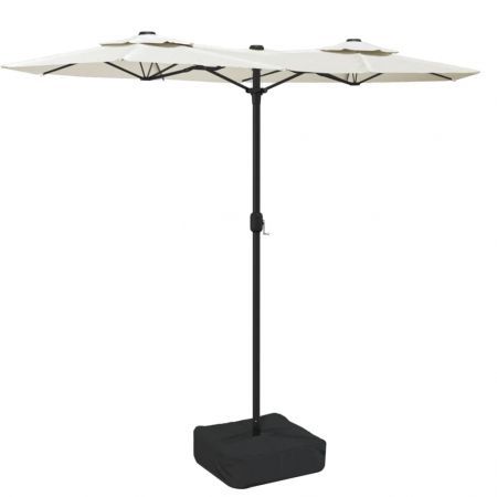 Double-Head Parasol with LEDs Sand White 316x240 cm