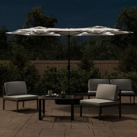 Double-Head Parasol with LEDs Sand White 316x240 cm