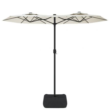 Double-Head Parasol with LEDs Sand White 316x240 cm