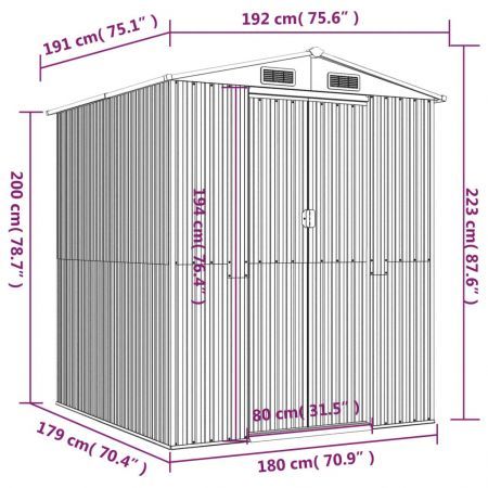 Garden Shed Dark Brown 192x191x223 cm Galvanised Steel