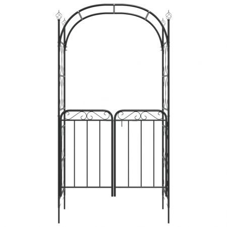 Garden Arch with Gate Black 108x45x235 cm Steel