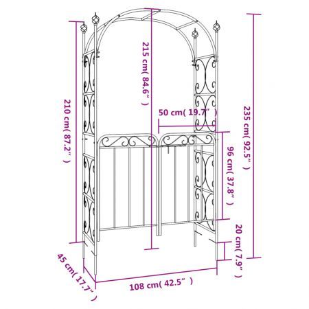 Garden Arch with Gate Black 108x45x235 cm Steel