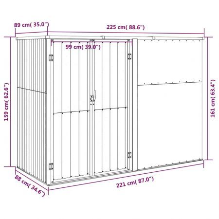 Garden Tool Shed Brown 225x89x161 cm Galvanised Steel