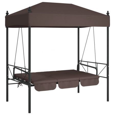 Garden Swing Bench with Canopy Coffee Brown Steel