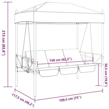 Garden Swing Bench with Canopy Coffee Brown Steel