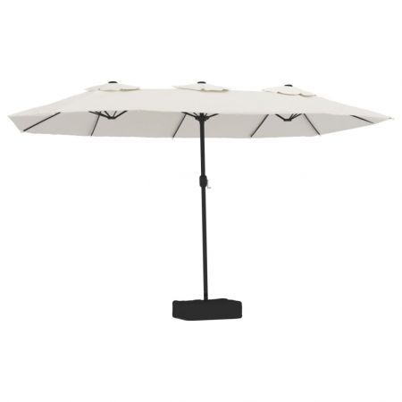 Double-Head Parasol with LEDs Sand White 449x245 cm