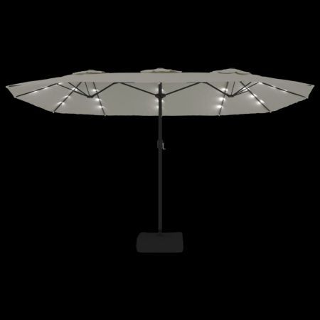 Double-Head Parasol with LEDs Sand White 449x245 cm