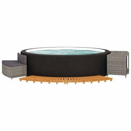 Hot Tub Surround Grey Poly Rattan and Solid Wood Acacia