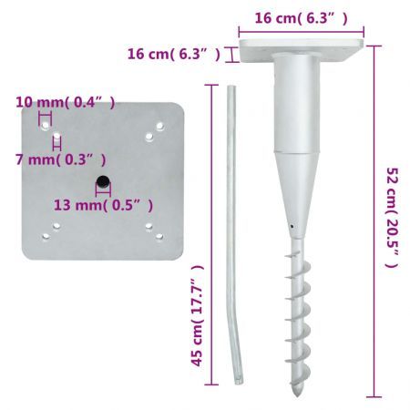 In-Ground Parasol Base with Rod 16x16x52 cm Steel