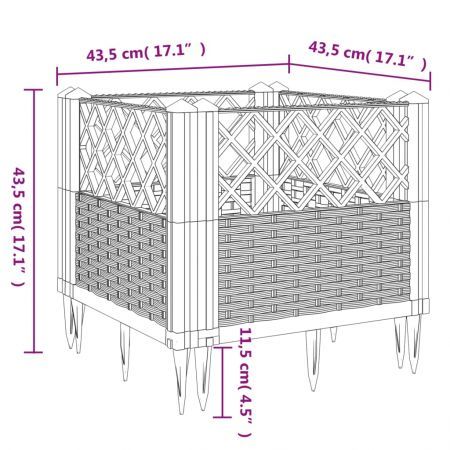 Garden Planter with Pegs Grey 43.5x43.5x43.5 cm PP