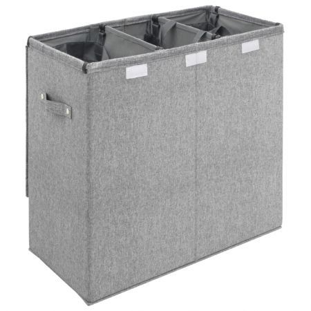 Foldable Laundry Hamper Grey 64.5x34.5x59 cm Faux Linen Fabric