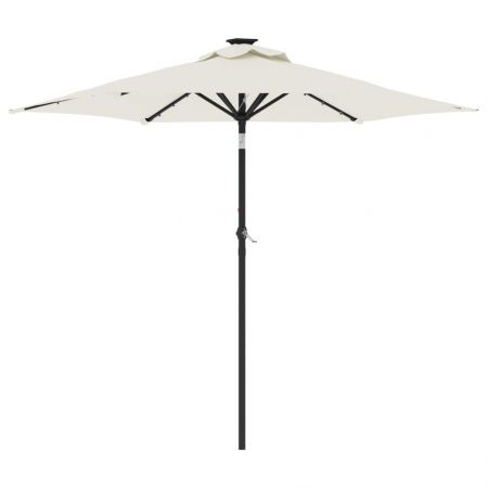 Garden Parasol with LEDs and Steel Pole White 225x225x212cm