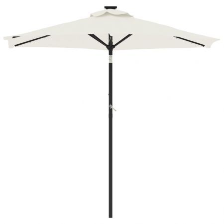 Garden Parasol with LEDs and Steel Pole White 225x225x212cm