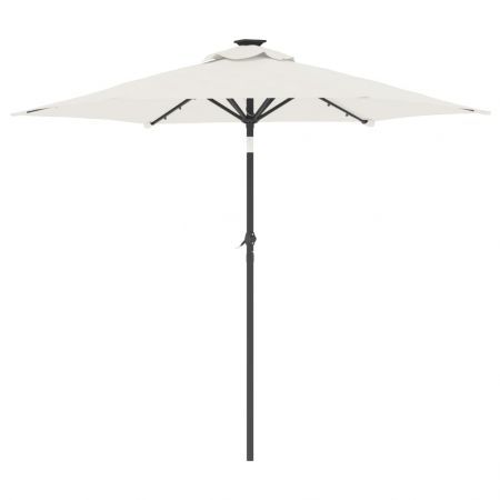 Garden Parasol with LEDs and Steel Pole White 225x225x212cm