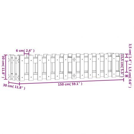 Garden Raised Bed with Fence Design 150x30x30 cm Solid Wood Pine