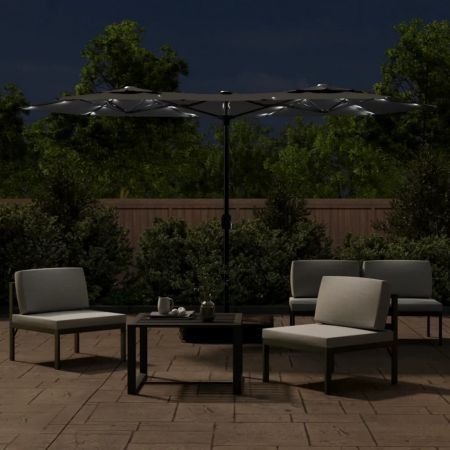 Double-Head Parasol with LEDs Anthracite 316x240 cm