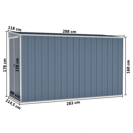 Wall-mounted Garden Shed Grey 118x288x178 cm Galvanised Steel