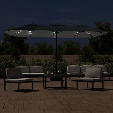 Double-Head Parasol with LEDs Black 449x245 cm