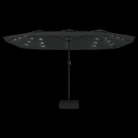 Double-Head Parasol with LEDs Black 449x245 cm