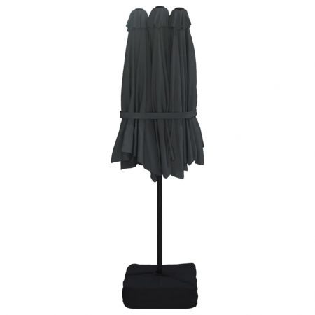 Double-Head Parasol with LEDs Black 449x245 cm