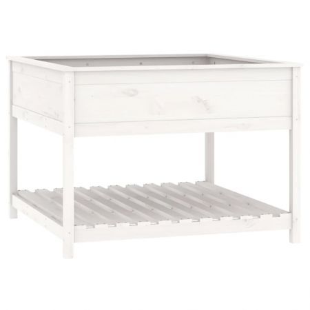 Planter with Shelf White 111.5x111.5x81 cm Solid Wood Pine